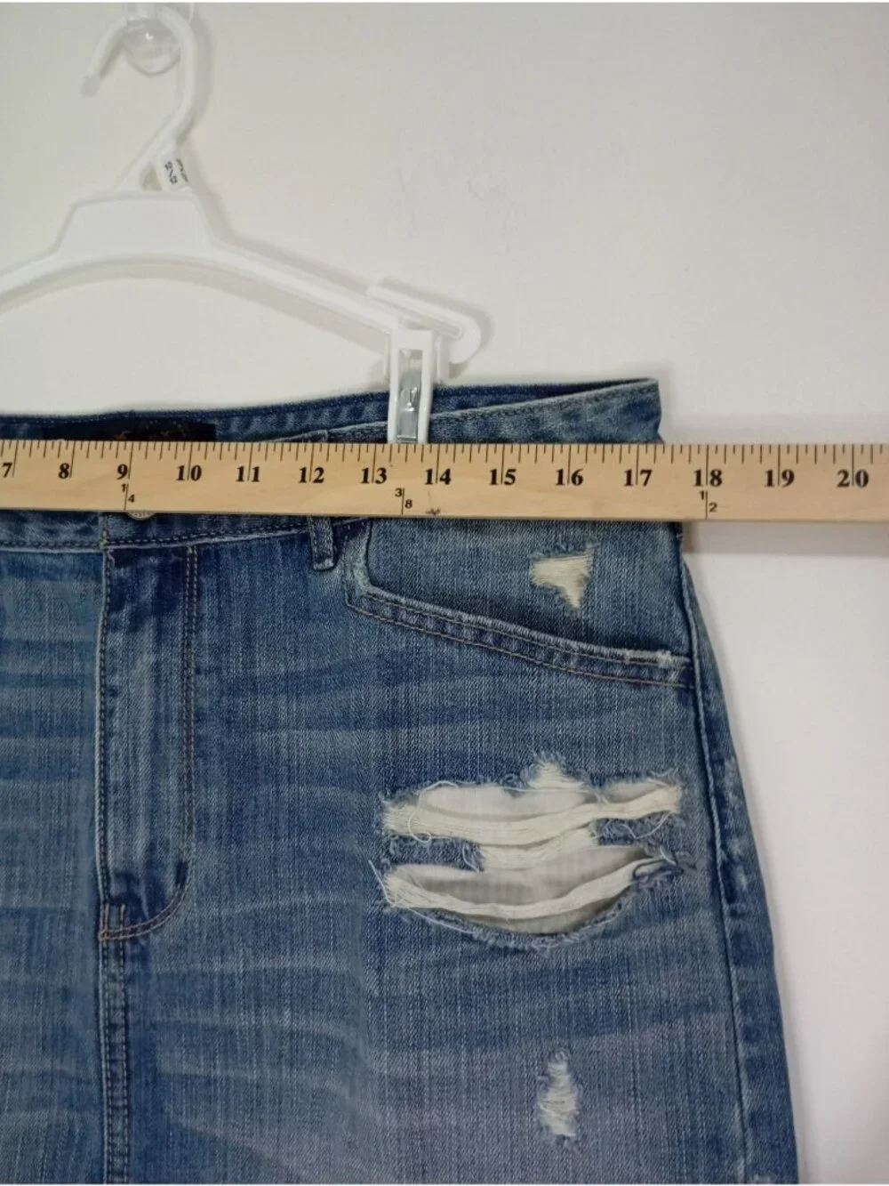 Hollister Distressed Denim Mini Skirt Size 15 Frayed Hem Blue Cotton Casual